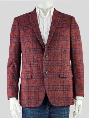 John Varvatos Men's Red Check Wool Mohair Blazer | Size 40R | Nearly New